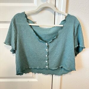 SHEIN Ribbed Teal Crop Top Size 3XL *Fits like a Size Large